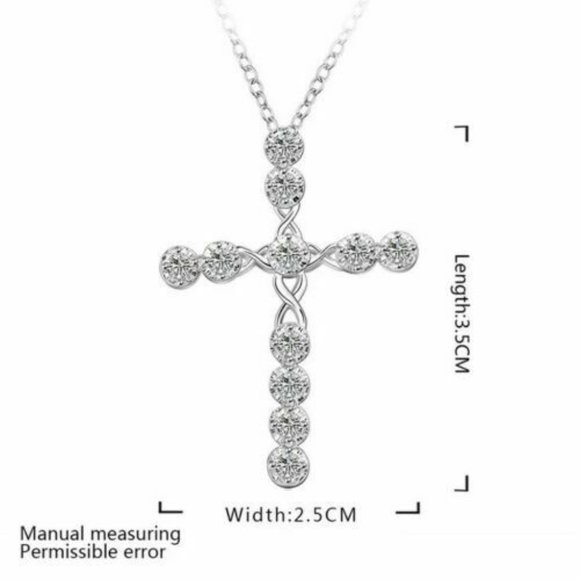NEW S925 Sterling Silver Diamond Cross Necklace - Picture 5 of 9